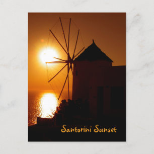 Santorini Sunset with text - Windmill in Oia -  Postcard