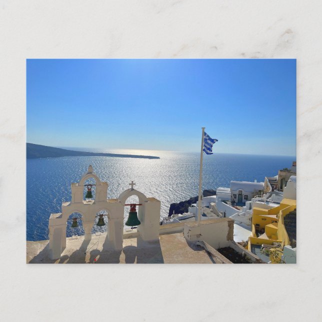 Santorini Triple Bell Tower Greece Photography Postcard (Front)