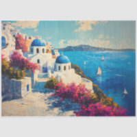 Santorini Vibrant Flowers Oil Painting Decoupage