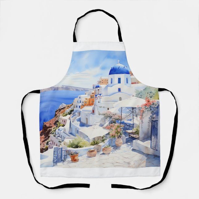 Santorini Watercolor Apron (Front)