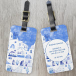 Santorini Watercolor Art Luggage Tag<br><div class="desc">Blue and white watercolor painting of the town of Oia on the beautiful Greek island of Santorini to make your travel bags stand out from the crowd.  Original art by Nic Squirrell.  
Change the details on the back to personalise.</div>