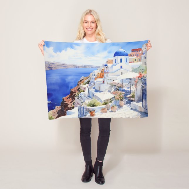 Santorini Watercolor Fleece Blanket (In Situ)