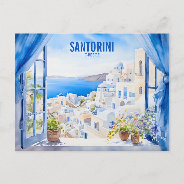 Santorini Watercolor Painting Greece Travel | Art Postcard (Front)