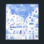 Santorini Watercolor Personalised Notepad<br><div class="desc">A watercolor painting in vibrant blue and white of Oia on the beautiful Greek island of Santorini.  Original art by Nic Squirrell. Change or remove the name to personalise.</div>