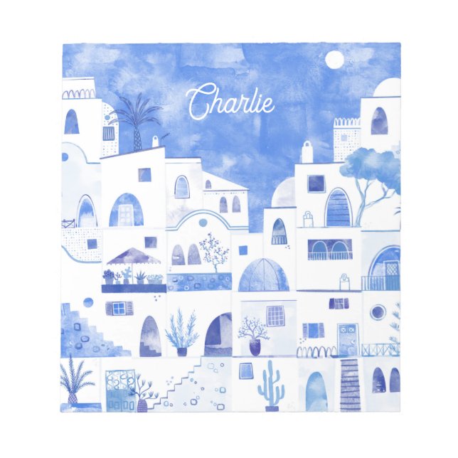 Santorini Watercolor Personalised Notepad (Front)