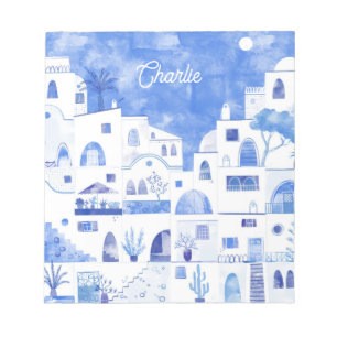 Santorini Watercolor Personalized Notepad