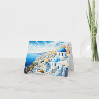 Santorini Watercolour Painting Design. Card
