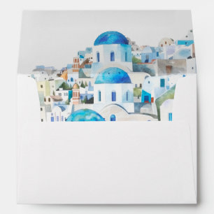 Santorini Wedding Blue & White Landscape Envelope