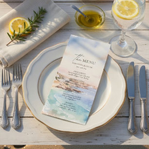 Santorini Wedding Menu Card Coastal Beach