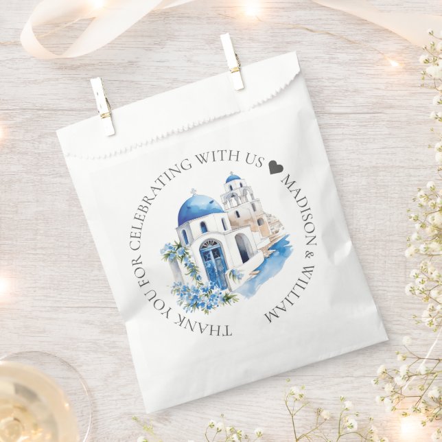 Santorini Wedding Personalised Minimal Favour Bag (Clipped)