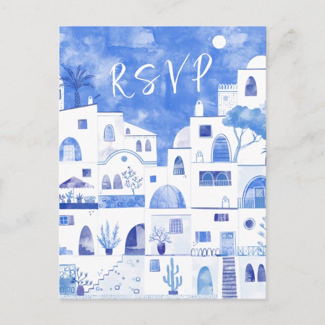 Santorini Wedding RSVP Invitation Postcard (Front)