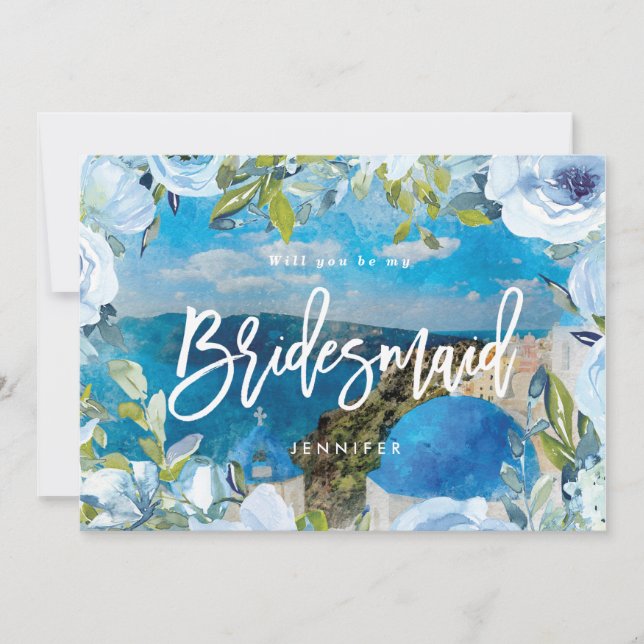 santorini will you be my bridesmaid proposal card (Front)