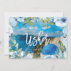 santorini will you be my usher proposal card