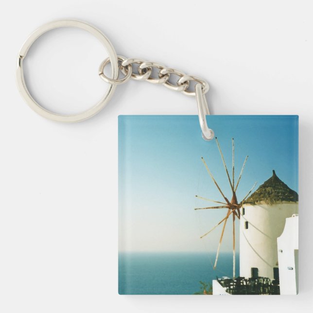 Santorini windmill, Greece Key Ring (Front)