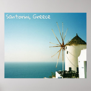 Santorini windmill, Greece Poster