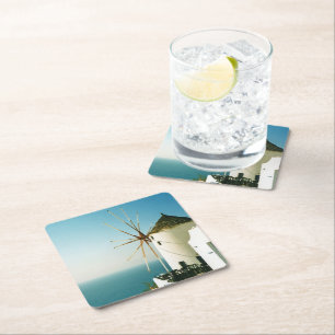 Santorini windmill, Greece Square Paper Coaster