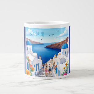 Santorini with Beautiful Romantic View, Greek Large Coffee Mug