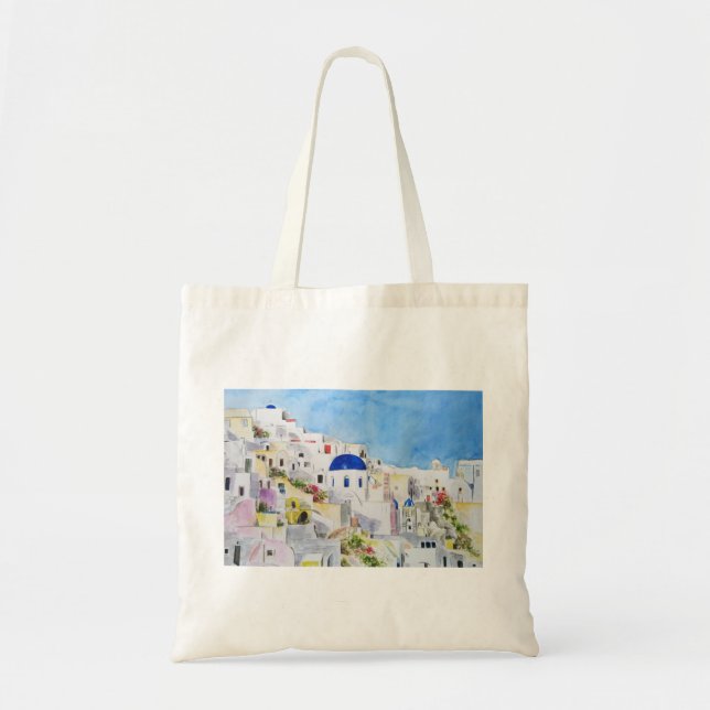 Santoroni Greece Aegean sea watercolor painting Tote Bag (Front)