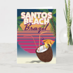 Santos beach brazil vintage travel poster holiday card