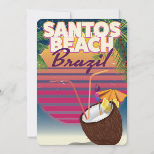 Santos beach brazil vintage travel poster invitation