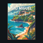 Sao Miguel Island Portugal Travel Art Postcard<br><div class="desc">Sao Miguel Island retro vector travel design. It’s known for its volcanic scenery,  flora and rich marine life,  including whales.</div>