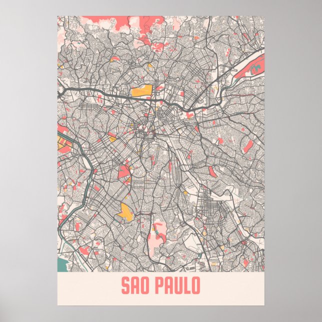 Sao Paulo - Brazil Chalk City Map Poster (Front)