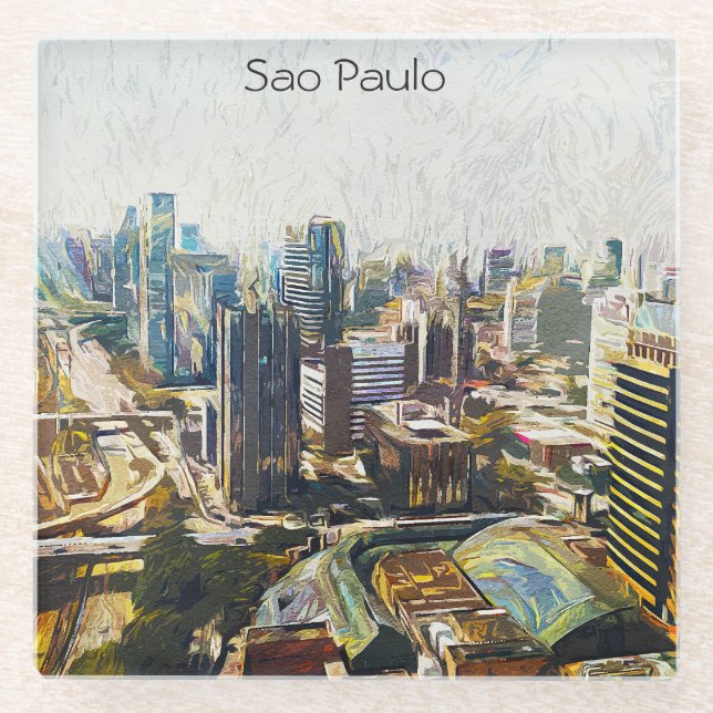 Sao Paulo Brazil Cityscape Painting  Glass Coaster (Front)