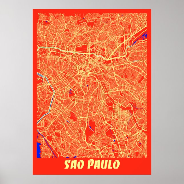 Sao Paulo - Brazil Retro City Map Poster (Front)
