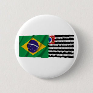 São Paulo & Brazil Waving Flags 6 Cm Round Badge