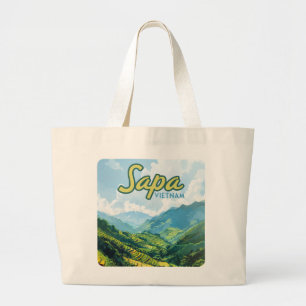 Sapa Vietnam Asia Rice Terraces Vintage Travel  Large Tote Bag