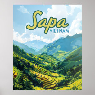 Sapa Vietnam Asia Rice Terraces Vintage Travel  Poster