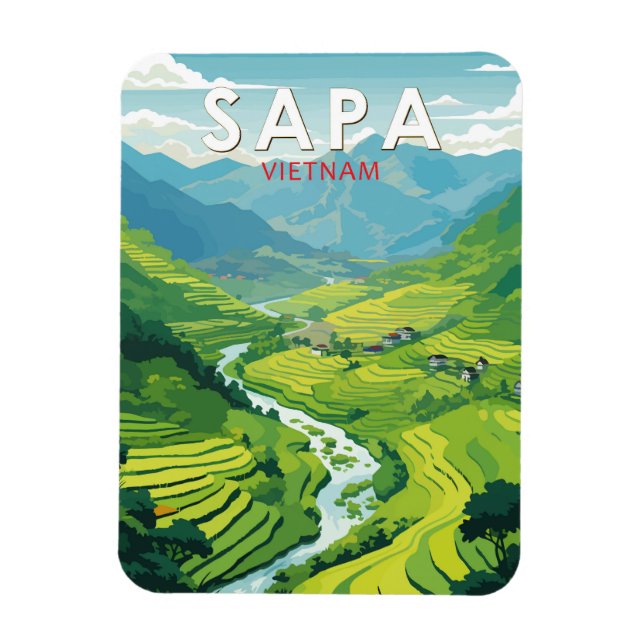 Sapa Vietnam Travel Art Vintage Magnet (Vertical)