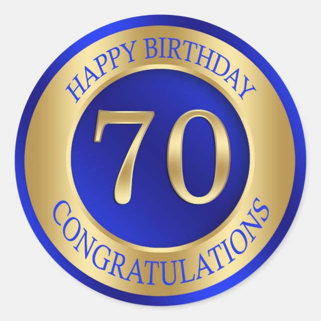 Sapohire blue and gold 70th Birthday Classic Round Sticker (Front)