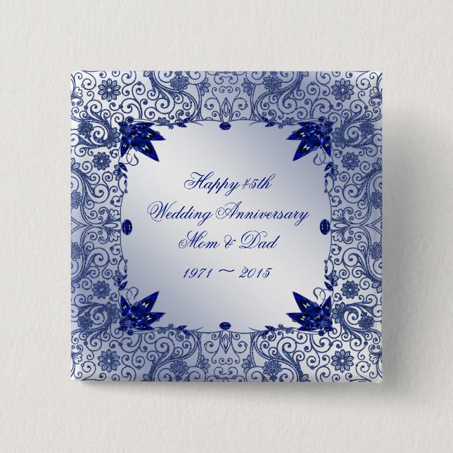 Sapphire 45th Wedding Anniversary Button (Front)
