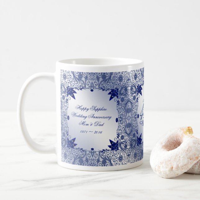 Sapphire 45th Wedding Anniversary Coffee Mug (With Donut)
