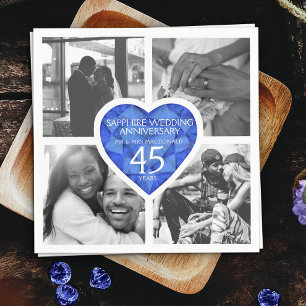 Sapphire 45th wedding Anniversary heart blue photo Napkin