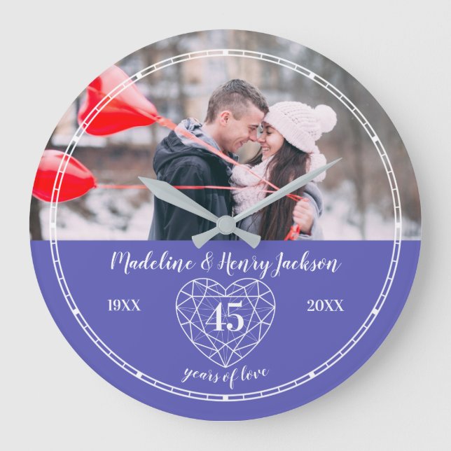 Sapphire 45th Wedding Anniversary heart custom Large Clock (Front)