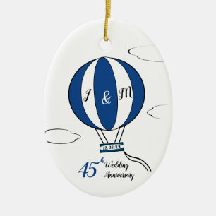 Sapphire 45th wedding anniversary hot air balloon  ceramic ornament
