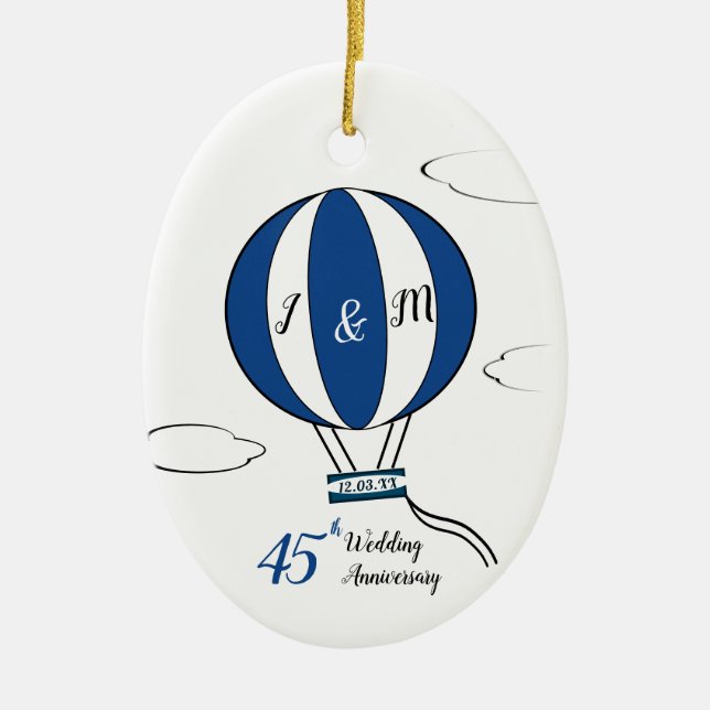 Sapphire 45th wedding anniversary hot air balloon  ceramic ornament (Front)