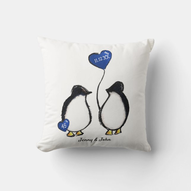 Sapphire 45th wedding anniversary penguin gift cushion (Front)