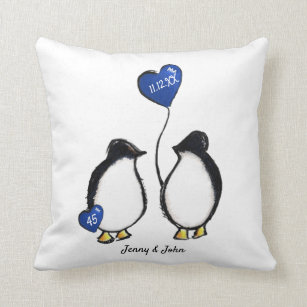 Sapphire 45th wedding anniversary penguin gift cushion