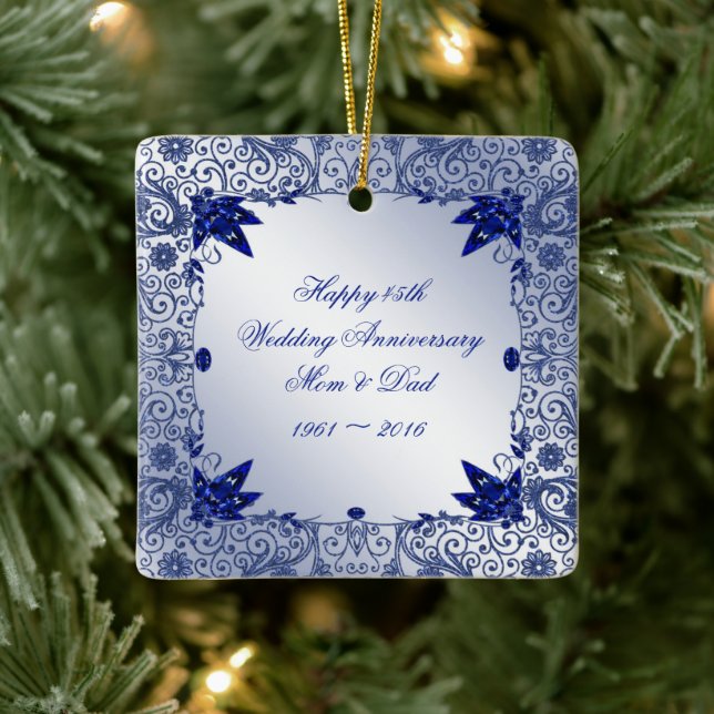 Sapphire 45th Wedding Anniversary Square Ornament (Tree)
