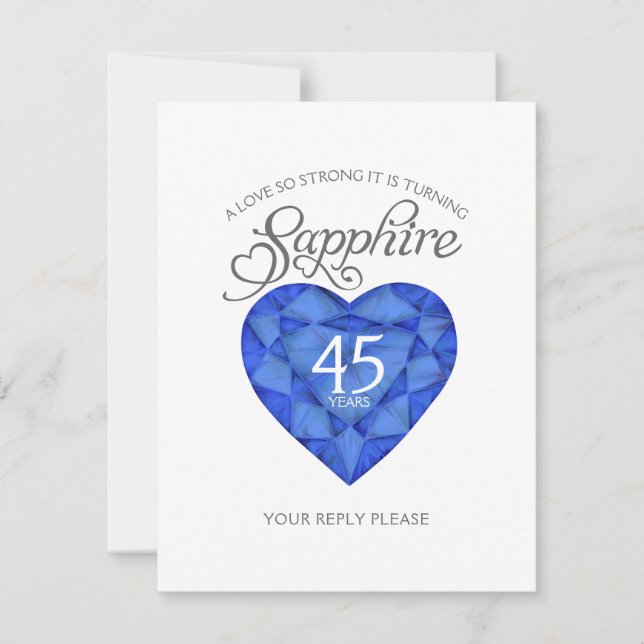 Sapphire 45th Wedding Anniversary watercolor heart RSVP Card (Front)