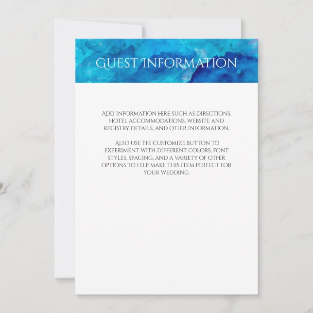 Sapphire Abstract Watercolor Guest Information Invitation (Front)