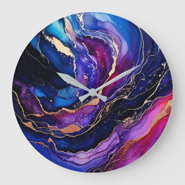 Sapphire Amethyst Alcohol Ink Clock (Front)