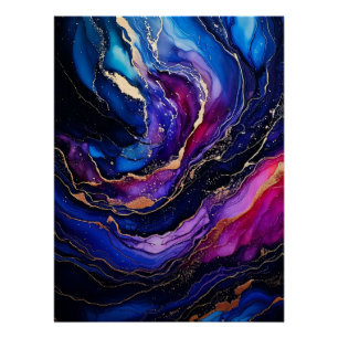 Sapphire Amethyst Gold Ink Painting Poster