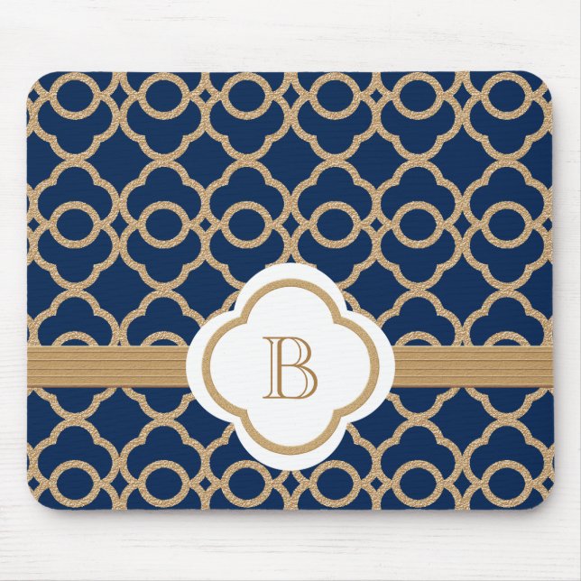 Sapphire and Gold Moroccan Monogrammed Mouse Pad (Front)