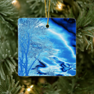 Sapphire and Iced Blue Stormy Sky Ceramic Ornament