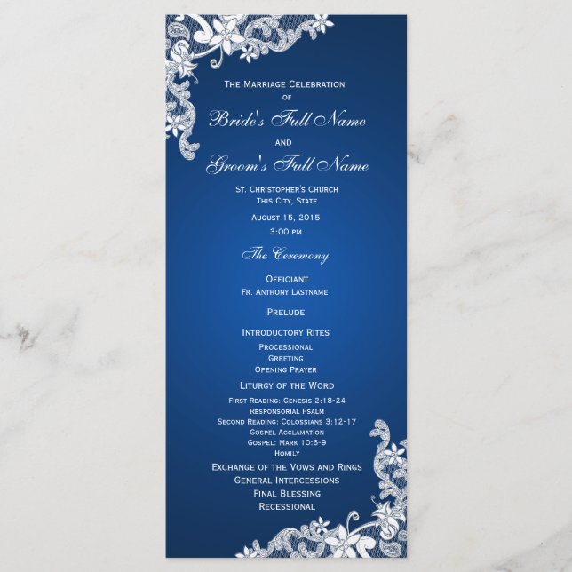 Sapphire and Lace Wedding Program (Front)