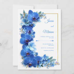 Sapphire Azure Gilded Orchid Botanical Wedding Invitation